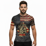 Patriotic USA Flag Distressed Metal Style Custom BJJ Rash Guard for Men - Image 2