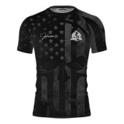 Patriotic USA Flag Gray Skull Custom BJJ Rash Guard for Men - Image 5