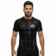 Patriotic USA Flag Gray Skull Custom BJJ Rash Guard for Men - Image 4