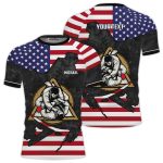 Patriotic USA Flag Grunge Black Custom BJJ Rash Guard for Men