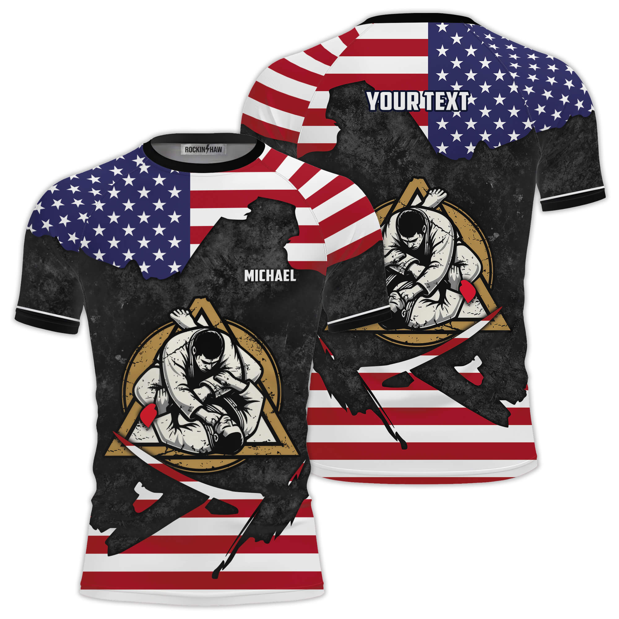 Patriotic USA Flag Grunge Black Custom BJJ Rash Guard for Men #160PRM20260108 Mockup FB Patriotic USA Flag Grunge Black Custom BJJ Rash Guard for Men - Image 1