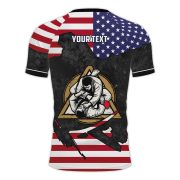 Patriotic USA Flag Grunge Black Custom BJJ Rash Guard for Men - Image 4