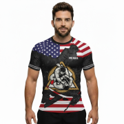 Patriotic USA Flag Grunge Black Custom BJJ Rash Guard for Men - Image 2