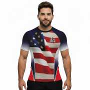 Patriotic Wavy USA Flag Custom BJJ Rash Guard for Men - Image 2