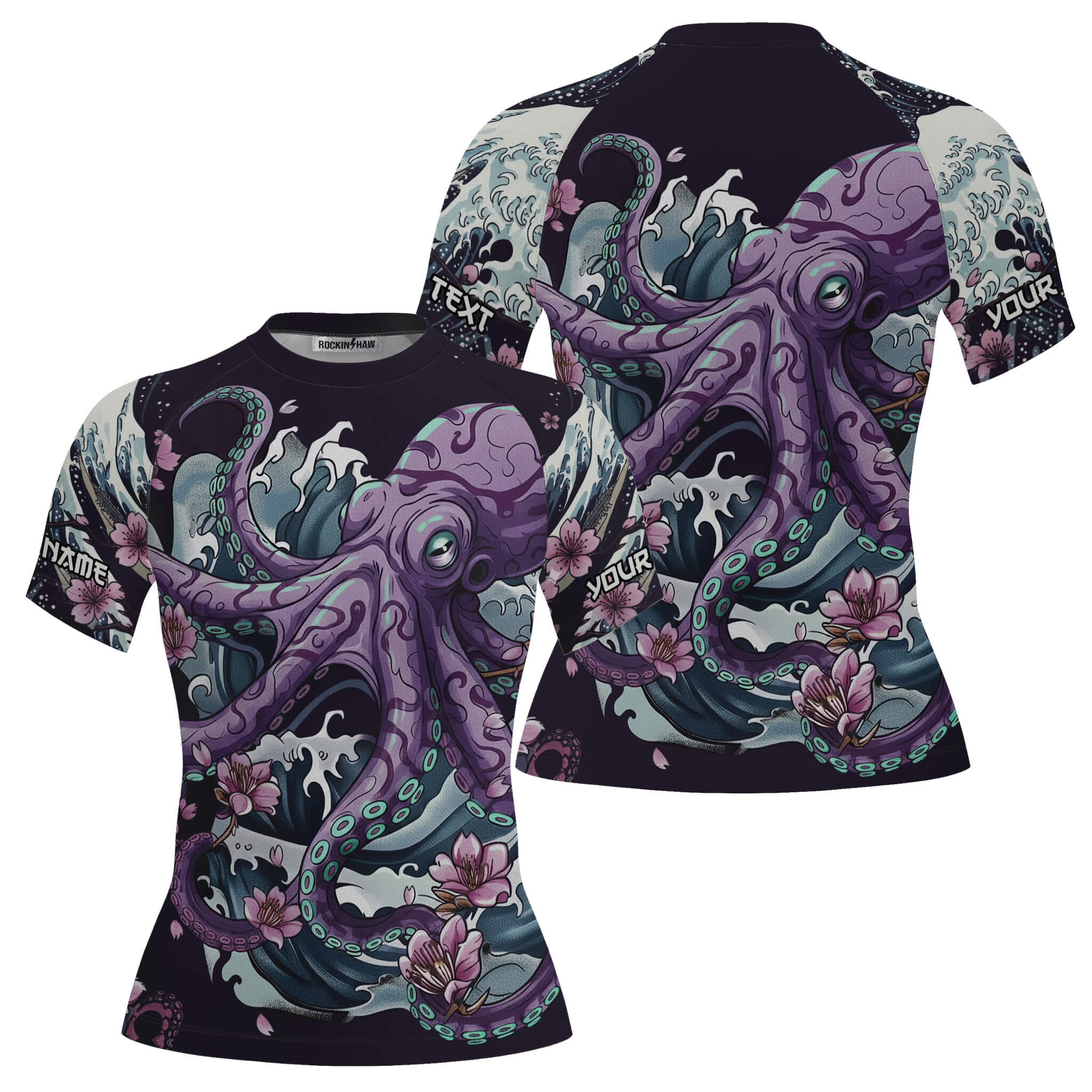 Purple Kraken Octopus Sakura Ocean Waves Custom BJJ MMA Rash Guard for Women #148PRM20260105 Mockup FB Purple Kraken Octopus Sakura Ocean Waves Custom BJJ MMA Rash Guard for Women - Image 1