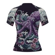 Purple Kraken Octopus Sakura Ocean Waves Custom BJJ MMA Rash Guard for Women - Image 4