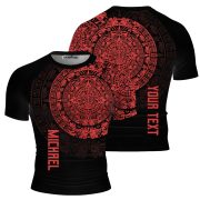 Red Aztec Calendar Graphic Custom BJJ MMA Rash Guard for Men