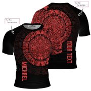 Red Aztec Calendar Graphic Custom BJJ MMA Rash Guard for Men - Image 7