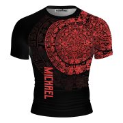 Red Aztec Calendar Graphic Custom BJJ MMA Rash Guard for Men - Image 5