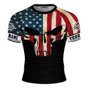 Retro USA Flag Skull BJJ Custom Brazilian Jiu Jitsu Rash Guard - Image 3