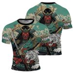 Samurai Hannya Mask Dragon White Tiger BJJ Custom Brazilian Jiu Jitsu Rash Guard