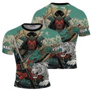 Samurai Hannya Mask Dragon White Tiger BJJ Custom Brazilian Jiu Jitsu Rash Guard