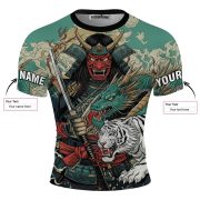 Samurai Hannya Mask Dragon White Tiger BJJ Custom Brazilian Jiu Jitsu Rash Guard - Image 5