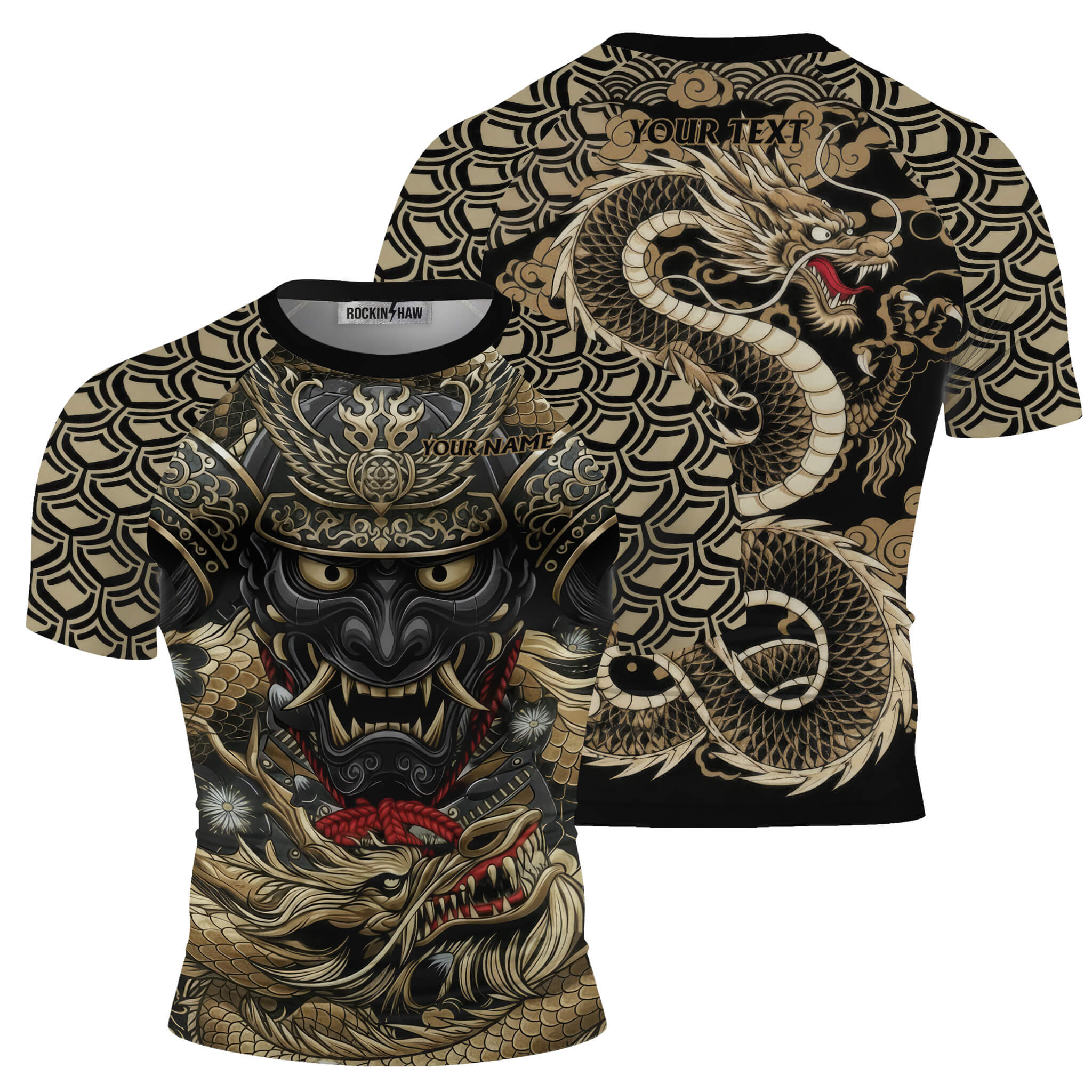 Samurai Warrior Golden Dragon BJJ Custom Brazilian Jiu Jitsu Rash Guard #119PRM20251223 Mockup FB Samurai Warrior Golden Dragon BJJ Custom Brazilian Jiu Jitsu Rash Guard - Image 1