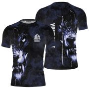 Scary Wolf Smoke Blue Custom BJJ Rash Guard for Men