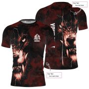 Scary Wolf Smoke Red Custom BJJ Rash Guard for Men - Image 4