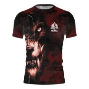 Scary Wolf Smoke Red Custom BJJ Rash Guard for Men - Image 2