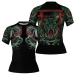 Snake Green Cobra Floral Design Custom BJJ MMA Rash Guard for Women