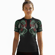 Snake Green Cobra Floral Design Custom BJJ MMA Rash Guard for Women - Image 2