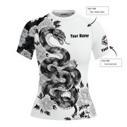 Snake Peony Flower Monochrome Style Custom BJJ MMA Rash Guard for Women - Image 5