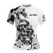 Snake Peony Flower Monochrome Style Custom BJJ MMA Rash Guard for Women - Image 3