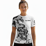 Snake Peony Flower Monochrome Style Custom BJJ MMA Rash Guard for Women - Image 2