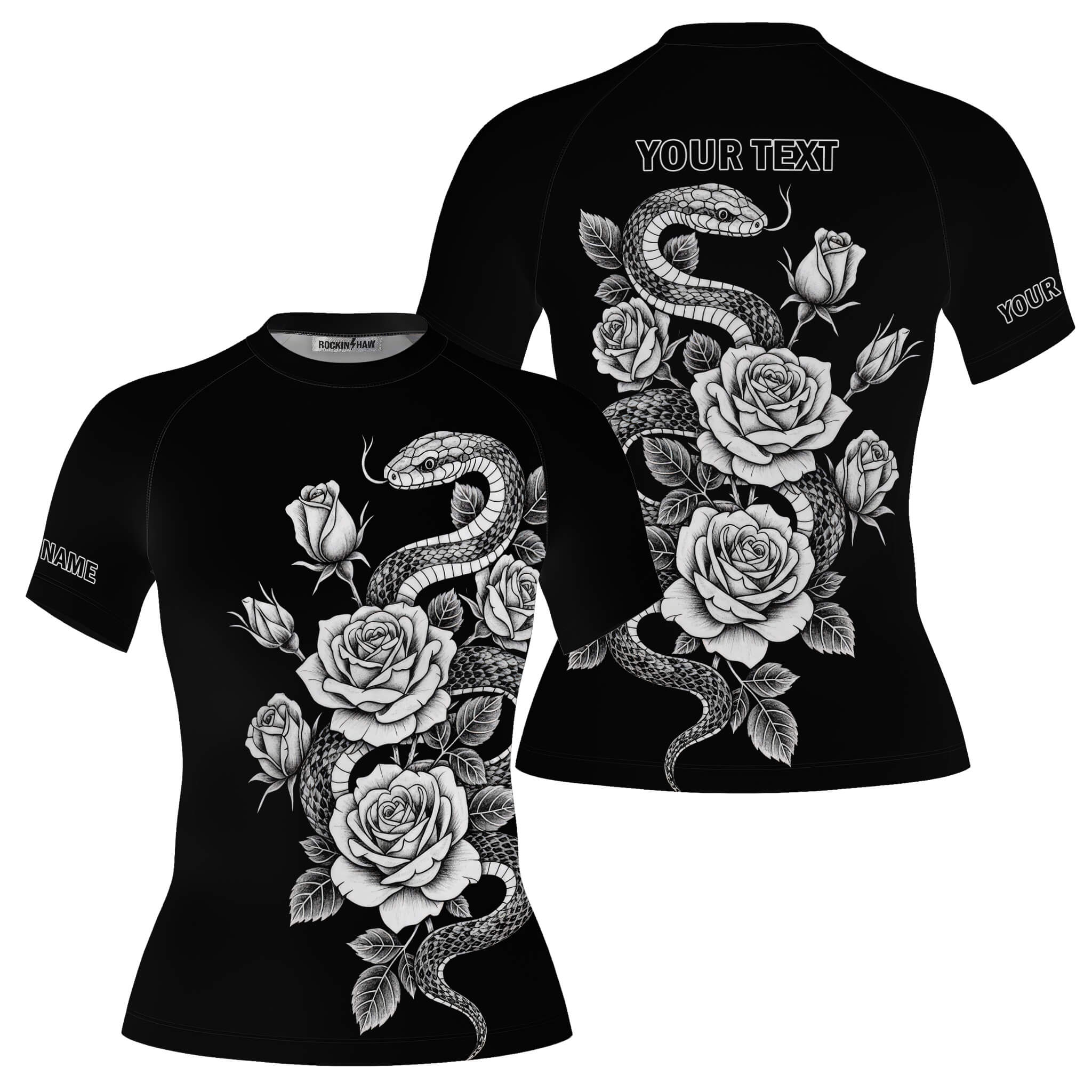 Snake Roses Monochrome Design Custom BJJ MMA Rash Guard for Women #140PRM20251230 Mockup FB Snake Roses Monochrome Design Custom BJJ MMA Rash Guard for Women - Image 1