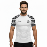 White Camouflage Camo Pattern Custom BJJ Rash Guard for Men - Image 2