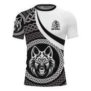 Wolf Celtic Knots Black White Custom BJJ Rash Guard for Men - Image 2