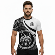 Wolf Celtic Knots Black White Custom BJJ Rash Guard for Men - Image 5