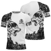 Wolf Forest Camo Black White Custom BJJ Rash Guard for Men