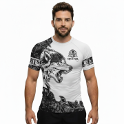 Wolf Forest Camo Black White Custom BJJ Rash Guard for Men - Image 2