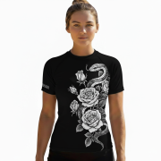 Snake Roses Monochrome Design Custom BJJ MMA Rash Guard for Women - Image 2
