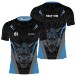 Geometric Wolf Blue Black Version Custom BJJ Rash Guard for Men