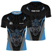 Geometric Wolf Blue Black Version Custom BJJ Rash Guard for Men