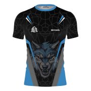 Geometric Wolf Blue Black Version Custom BJJ Rash Guard for Men - Image 3