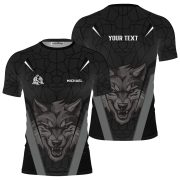 Geometric Wolf Grey Black Version Custom BJJ Rash Guard for Men