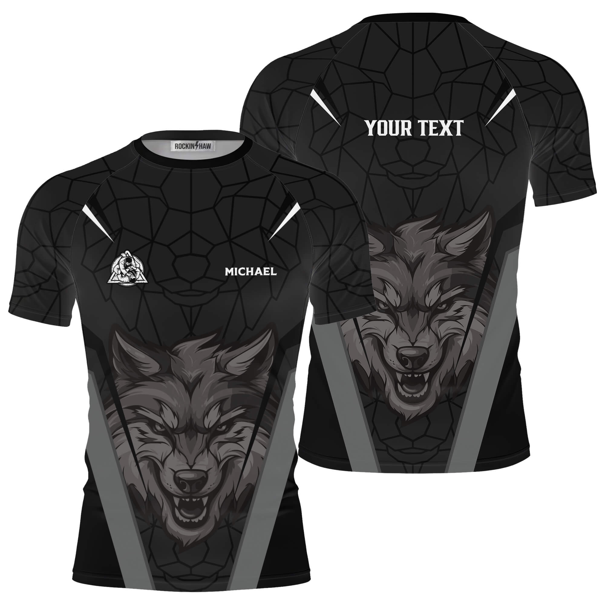 Geometric Wolf Grey Black Version Custom BJJ Rash Guard for Men #189PRM20260120 Mockup FB Geometric Wolf Grey Black Version Custom BJJ Rash Guard for Men - Image 1