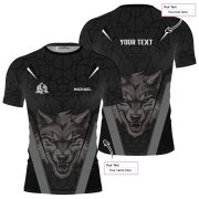 Geometric Wolf Grey Black Version Custom BJJ Rash Guard for Men - Image 5