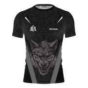 Geometric Wolf Grey Black Version Custom BJJ Rash Guard for Men - Image 3