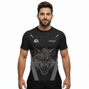 Geometric Wolf Grey Black Version Custom BJJ Rash Guard for Men - Image 2