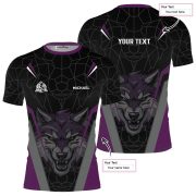 Geometric Wolf Purple Black Version Custom BJJ Rash Guard for Men - Image 5