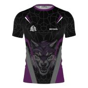 Geometric Wolf Purple Black Version Custom BJJ Rash Guard for Men - Image 3
