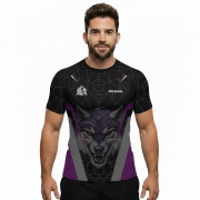 Geometric Wolf Purple Black Version Custom BJJ Rash Guard for Men - Image 2