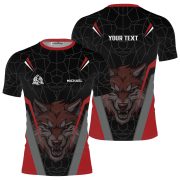 Geometric Wolf Red Black Version Custom BJJ Rash Guard for Men