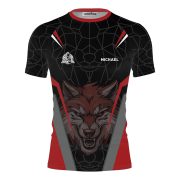 Geometric Wolf Red Black Version Custom BJJ Rash Guard for Men - Image 3