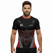 Geometric Wolf Red Black Version Custom BJJ Rash Guard for Men - Image 2