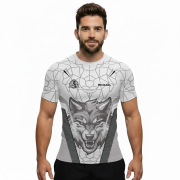 Geometric Wolf White Version Custom BJJ Rash Guard for Men - Image 2