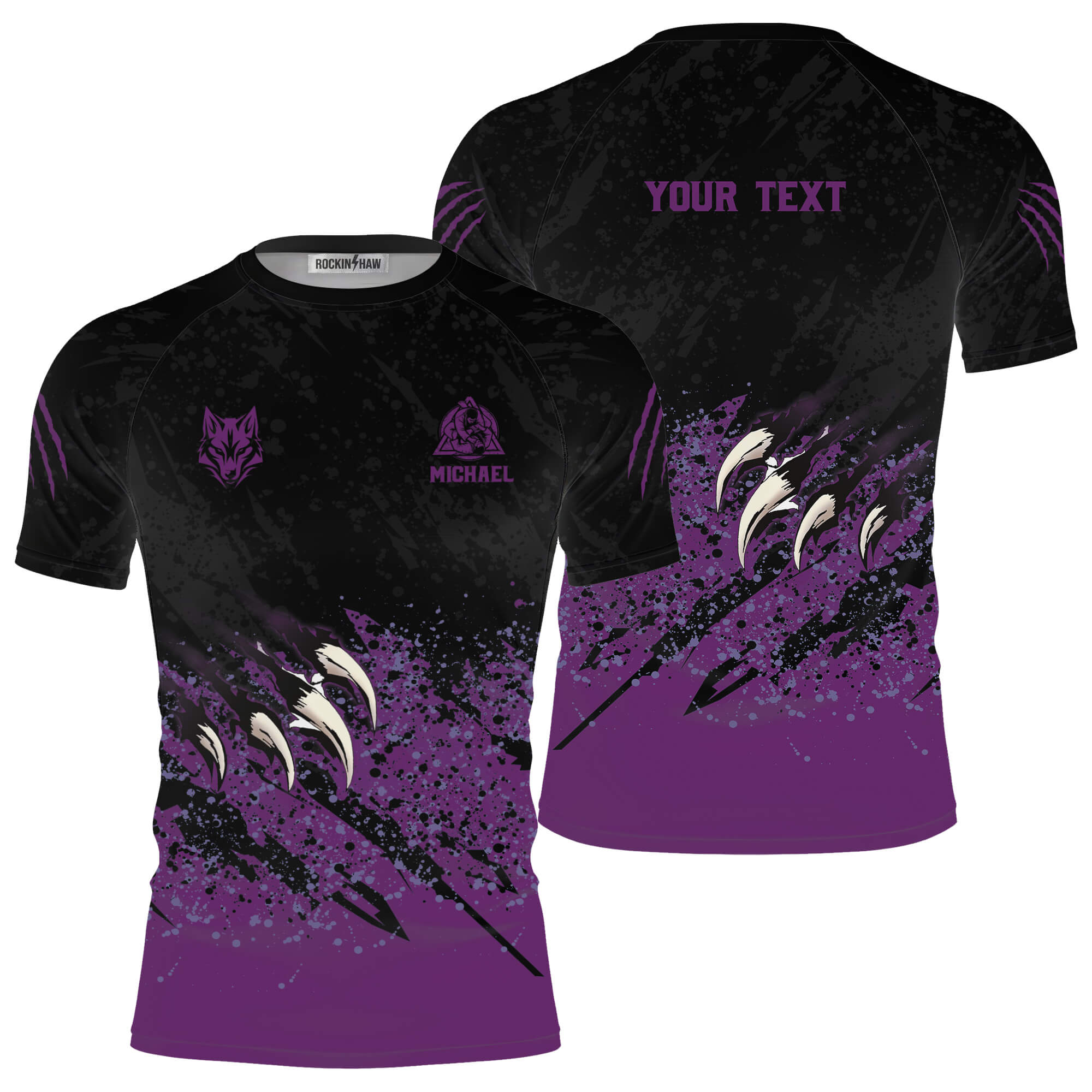 Purple Wolf Claws Custom BJJ Rash Guard for Men #187PRM20260120 Mockup FB Purple Wolf Claws Custom BJJ Rash Guard for Men - Image 1