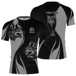 Twin Wolves Black Grey Custom BJJ Rash Guard for Men